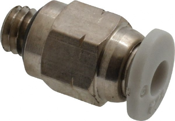 Norgren - 1/8" Tube OD, 10-32 UNF Brass Push-to-Connect Tube Male Connector - Tube to Male UNF Connection, 150 Max psi, Nitrile O-Ring, 0 to 175°F Working Temp - Exact Tooling
