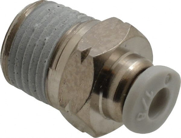Norgren - 1/8" Tube OD, 1/8 NPTF Brass Push-to-Connect Tube Male Connector - Tube to Male NPT Connection, 150 Max psi, Nitrile O-Ring, 0 to 175°F Working Temp - Exact Tooling
