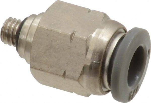 Norgren - 1/4" Tube OD, 10-32 UNF Brass Push-to-Connect Tube Male Connector - Tube to Male UNF Connection, 150 Max psi, Nitrile O-Ring, 0 to 175°F Working Temp - Exact Tooling