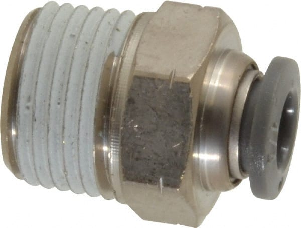 Norgren - 1/4" Tube OD, 3/8 NPTF Brass Push-to-Connect Tube Male Connector - Tube to Male NPT Connection, 150 Max psi, Nitrile O-Ring, 0 to 175°F Working Temp - Exact Tooling