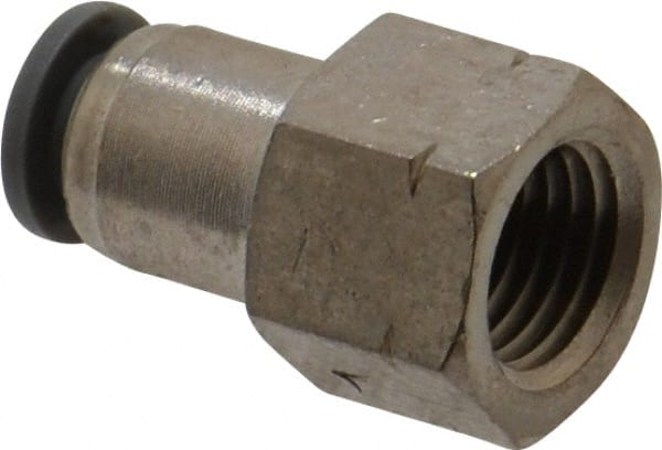 Norgren - 1/4" Tube OD, 1/4 NPTF Brass Push-to-Connect Tube Female Connector - Tube to Female NPT Connection, 150 Max psi, Nitrile O-Ring, 0 to 175°F Working Temp - Exact Tooling