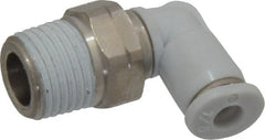 Norgren - 1/8" Tube OD, 1/8 NPTF Brass Push-to-Connect Tube Male Swivel Elbow - Tube to Male NPT Connection, 150 Max psi, Nitrile O-Ring, 0 to 175°F Working Temp - Exact Tooling