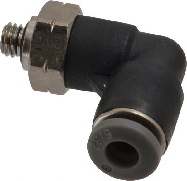 Norgren - 5/32" Tube OD, 10-32 UNF Brass Push-to-Connect Tube Male Swivel Elbow - Tube to Male UNF Connection, 150 Max psi, Nitrile O-Ring, 0 to 175°F Working Temp - Exact Tooling