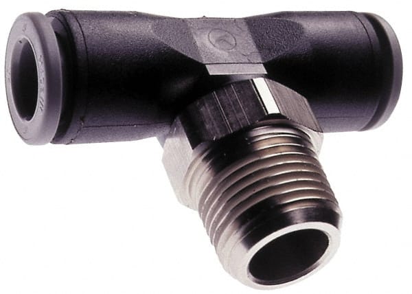 Norgren - 5/16" Tube OD, 1/4 NPTF Brass Push-to-Connect Tube Male Swivel Branch Tee - Tube to Male NPT Connection, 150 Max psi, Nitrile O-Ring, 0 to 175°F Working Temp - Exact Tooling