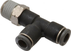 Norgren - 1/4" Tube OD, 1/4 NPTF Brass Push-to-Connect Tube Male Swivel Run Tee - Tube to Male NPT Connection, 150 Max psi, Nitrile O-Ring, 0 to 175°F Working Temp - Exact Tooling