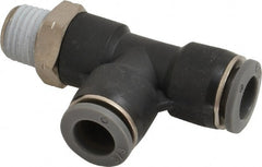 Norgren - 3/8" Tube OD, 1/4 NPTF Brass Push-to-Connect Tube Male Swivel Run Tee - Tube to Male NPT Connection, 150 Max psi, Nitrile O-Ring, 0 to 175°F Working Temp - Exact Tooling