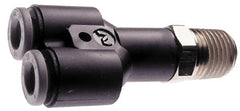 Norgren - 5/32" Tube OD, 1/8 NPTF Brass Push-to-Connect Tube Male Parallel Y - Tube to Male NPT Connection, 150 Max psi, Nitrile O-Ring, 0 to 175°F Working Temp - Exact Tooling