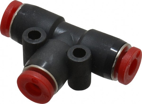 Norgren - 4mm Tube OD, Brass Push-to-Connect Tube Union Tee - Tube to Tube Connection, 150 Max psi, Nitrile O-Ring, 0 to 175°F Working Temp - Exact Tooling