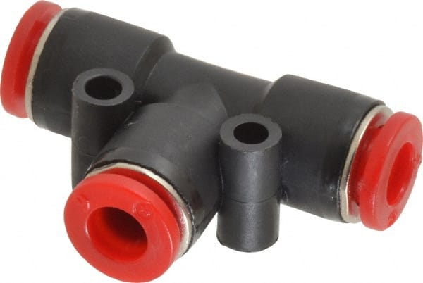 Norgren - 6mm Tube OD, Brass Push-to-Connect Tube Union Tee - Tube to Tube Connection, 150 Max psi, Nitrile O-Ring, 0 to 175°F Working Temp - Exact Tooling