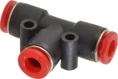 Norgren - 6mm Tube OD, Brass Push-to-Connect Tube Union Tee - Tube to Tube Connection, 150 Max psi, Nitrile O-Ring, 0 to 175°F Working Temp - Exact Tooling