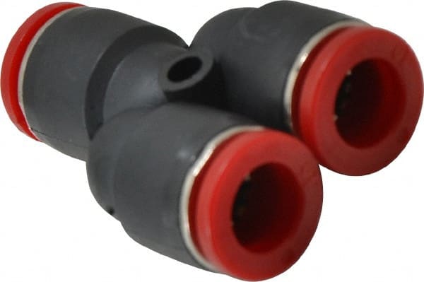 Norgren - 10mm Tube OD, Brass Push-to-Connect Tube Parallel Y - 150 Max psi, Tube to Tube Connection, Nitrile O-Ring, 0 to 175°F Working Temp - Exact Tooling