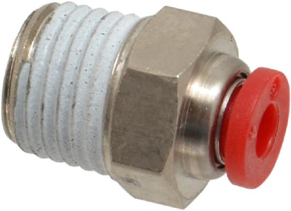 Norgren - 4mm Tube OD, 1/4 BSPT Brass Push-to-Connect Tube Male Connector - Tube to Male BSPT Connection, 150 Max psi, Nitrile O-Ring, 0 to 175°F Working Temp - Exact Tooling