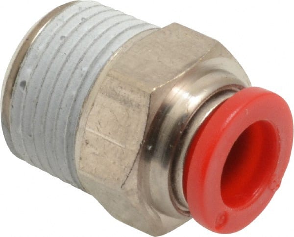 Norgren - 8mm Tube OD, 3/8 BSPT Brass Push-to-Connect Tube Male Connector - Tube to Male BSPT Connection, 150 Max psi, Nitrile O-Ring, 0 to 175°F Working Temp - Exact Tooling