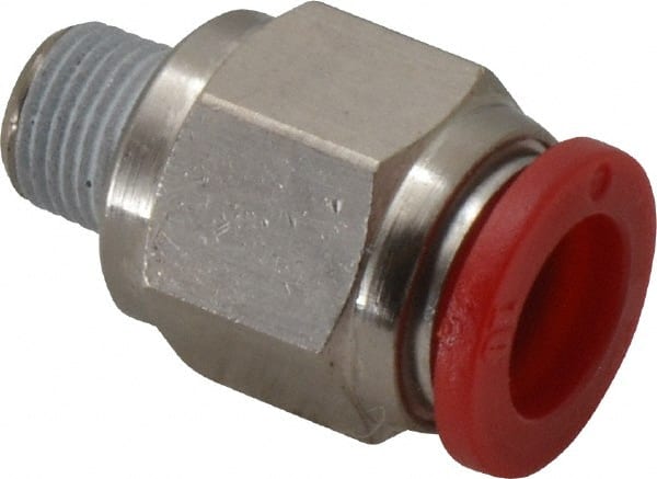 Norgren - 10mm Tube OD, 1/8 BSPT Brass Push-to-Connect Tube Male Connector - Tube to Male BSPT Connection, 150 Max psi, Nitrile O-Ring, 0 to 175°F Working Temp - Exact Tooling