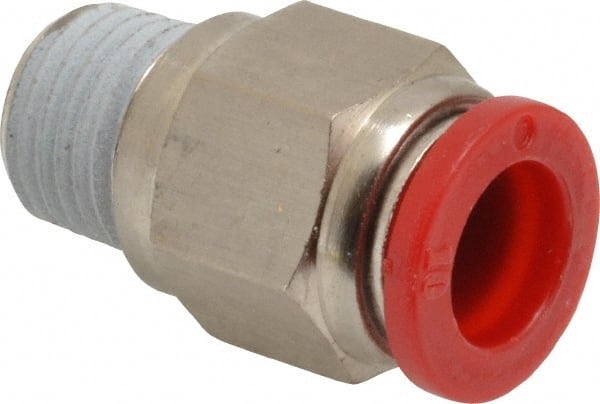 Norgren - 10mm Tube OD, 1/4 BSPT Brass Push-to-Connect Tube Male Connector - Tube to Male BSPT Connection, 150 Max psi, Nitrile O-Ring, 0 to 175°F Working Temp - Exact Tooling