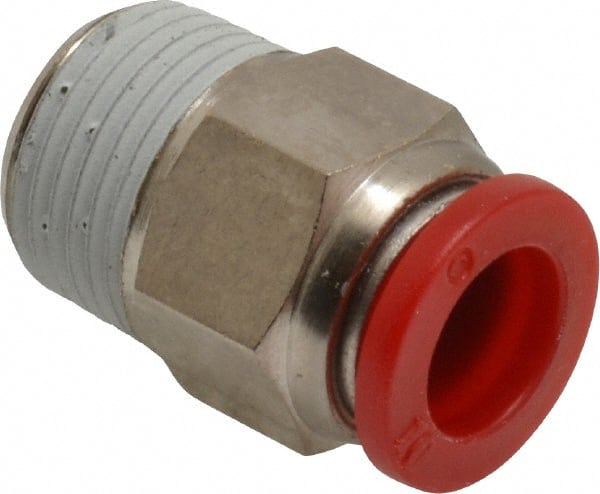 Norgren - 10mm Tube OD, 3/8 BSPT Brass Push-to-Connect Tube Male Connector - Tube to Male BSPT Connection, 150 Max psi, Nitrile O-Ring, 0 to 175°F Working Temp - Exact Tooling