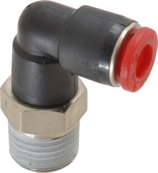 Norgren - 6mm Tube OD, 1/4 BSPT Brass Push-to-Connect Tube Male Swivel Elbow - Tube to Male BSPT Connection, 150 Max psi, Nitrile O-Ring, 0 to 175°F Working Temp - Exact Tooling