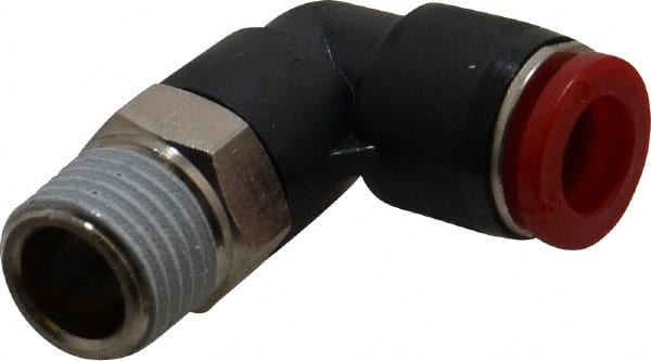Norgren - 8mm Tube OD, 1/4 BSPT Brass Push-to-Connect Tube Male Swivel Elbow - Tube to Male BSPT Connection, 150 Max psi, Nitrile O-Ring, 0 to 175°F Working Temp - Exact Tooling