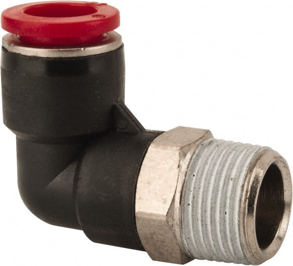 Norgren - 10mm Tube OD, 3/8 BSPT Brass Push-to-Connect Tube Male Swivel Elbow - Tube to Male BSPT Connection, 150 Max psi, Nitrile O-Ring, 0 to 175°F Working Temp - Exact Tooling