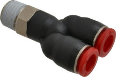 Norgren - 8mm Tube OD, 1/4 BSPT Brass Push-to-Connect Tube Male Parallel Y - Tube to Male BSPT Connection, 150 Max psi, Nitrile O-Ring, 0 to 175°F Working Temp - Exact Tooling