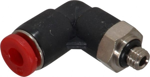 Norgren - 4mm Tube OD, M5 Metric Brass Push-to-Connect Tube Male Swivel Elbow - Tube to Metric Thread Connection, 150 Max psi, Nitrile O-Ring, 0 to 175°F Working Temp - Exact Tooling