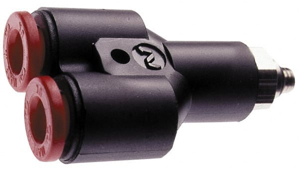 Norgren - 6mm Tube OD, M5 Metric Brass Push-to-Connect Tube Male Parallel Y - Tube to Metric Thread Connection, 150 Max psi, Nitrile O-Ring, 0 to 175°F Working Temp - Exact Tooling