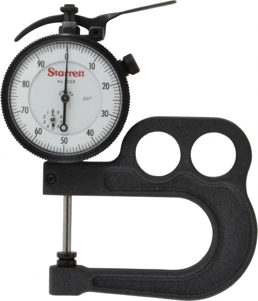 Starrett - 0 to 1 Inch Measurement, 0.001 Inch Graduation, 2-1/2 Inch Throat Depth, Dial Thickness Gage - 2-1/4 Inch Dial Diameter - Exact Tooling