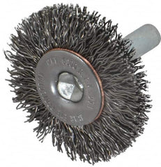 Made in USA - 1-1/2" OD, 1/4" Shank Diam, Crimped Steel Wheel Brush - 1/4" Face Width, 0.014" Filament Diam, 6,000 RPM - Exact Tooling