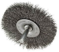 Made in USA - 3" OD, 1/4" Shank Diam, Crimped Steel Wheel Brush - 1/4" Face Width, 0.008" Filament Diam, 4,500 RPM - Exact Tooling