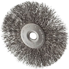 Made in USA - 3-1/2" OD, 1/4" Shank Diam, Crimped Steel Wheel Brush - 1/4" Face Width, 0.014" Filament Diam, 4,500 RPM - Exact Tooling
