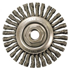Anderson - 4" OD, M10x1.50 Arbor Hole, Knotted Stainless Steel Wheel Brush - 1/4" Face Width, 7/8" Trim Length, 0.02" Filament Diam, 20,000 RPM - Exact Tooling