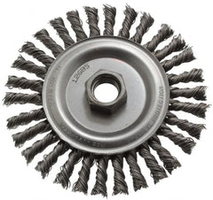 Anderson - 4-1/2" OD, 5/8-11 Arbor Hole, Knotted Steel Wheel Brush - 1/4" Face Width, 13/16" Trim Length, 0.02" Filament Diam, 12,500 RPM - Exact Tooling