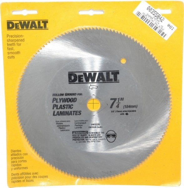 DeWALT - 7-1/4" Diam, 5/8" Arbor Hole Diam, 140 Tooth Wet & Dry Cut Saw Blade - Steel, Smooth Action, Standard Round Arbor - Exact Tooling