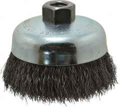 Anderson - 4" Diam, 5/8-11 Threaded Arbor, Steel Fill Cup Brush - 0.0118 Wire Diam, 7/8" Trim Length, 9,000 Max RPM - Exact Tooling