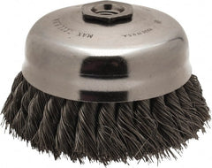 Anderson - 5" Diam, 5/8-11 Threaded Arbor, Steel Fill Cup Brush - 0.014 Wire Diam, 1-1/4" Trim Length, 7,000 Max RPM - Exact Tooling