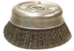 Anderson - 6" Diam, 5/8-11 Threaded Arbor, Stainless Steel Fill Cup Brush - 0.014 Wire Diam, 1-3/8" Trim Length, 6,600 Max RPM - Exact Tooling