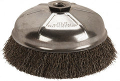 Anderson - 6" Diam, 5/8-11 Threaded Arbor, Steel Fill Cup Brush - 0.014 Wire Diam, 1-3/8" Trim Length, 6,600 Max RPM - Exact Tooling
