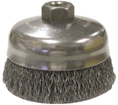 Anderson - 5" Diam, 5/8-11 Threaded Arbor, Steel Fill Cup Brush - 0.014 Wire Diam, 1-1/4" Trim Length, 9,000 Max RPM - Exact Tooling