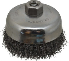 Anderson - 5" Diam, 5/8-11 Threaded Arbor, Steel Fill Cup Brush - 0.02 Wire Diam, 1-1/4" Trim Length, 9,000 Max RPM - Exact Tooling