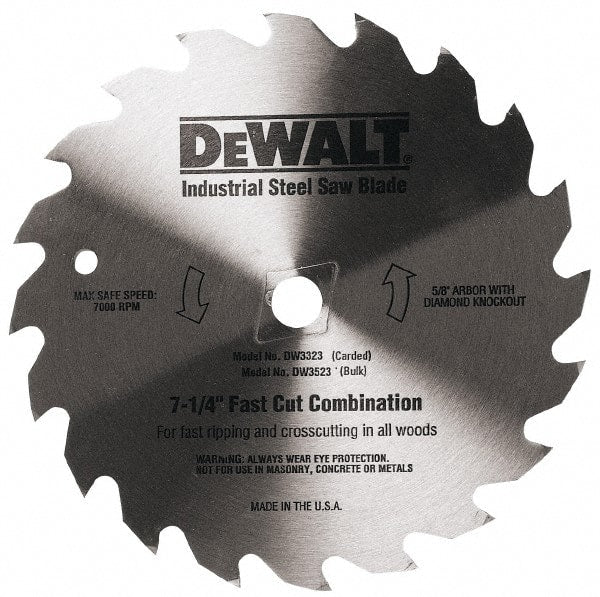 DeWALT - 7-1/4" Diam, 5/8" Arbor Hole Diam, 140 Tooth Wet & Dry Cut Saw Blade - Steel, Smooth Action, Standard Round Arbor - Exact Tooling