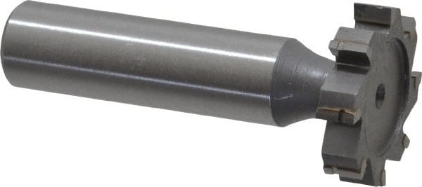 Made in USA - 1" Diam x 7/32" Face Width, Carbide-Tipped, 8 Teeth, Shank Connection Woodruff Keyseat Cutter - Uncoated, 2-7/32" OAL x 1/2" Shank, Straight Teeth, ANSI 708, Old Standard 14 - Exact Tooling
