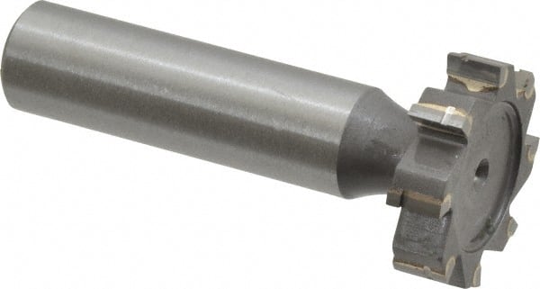 Made in USA - 1" Diam x 1/4" Face Width, Carbide-Tipped, 8 Teeth, Shank Connection Woodruff Keyseat Cutter - Uncoated, 2-1/4" OAL x 1/2" Shank, Straight Teeth, ANSI 808, Old Standard 15 - Exact Tooling