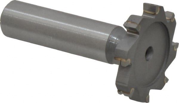 Made in USA - 1-1/4" Diam x 3/16" Face Width, Carbide-Tipped, 8 Teeth, Shank Connection Woodruff Keyseat Cutter - Uncoated, 2-3/16" OAL x 1/2" Shank, Straight Teeth, ANSI 610, Old Standard 19 - Exact Tooling