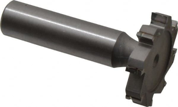 Made in USA - 1-1/4" Diam x 7/32" Face Width, Carbide-Tipped, 8 Teeth, Shank Connection Woodruff Keyseat Cutter - Uncoated, 2-7/32" OAL x 1/2" Shank, Straight Teeth, ANSI 710, Old Standard 20 - Exact Tooling