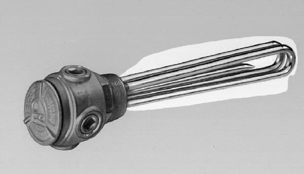 Value Collection - 3 Element, 18" Immersion Length, Explosion Proof Housing, Steel Pipe Plug Immersion Heater - 3 Phase, 240 Volt, 3,000 Watt, 22 Watts/Sq In, Steel Plug - Exact Tooling