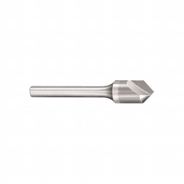 SGS - 3/4" Head Diam, 1/2" Shank Diam, 1 Flute 60° Solid Carbide Countersink - Exact Tooling