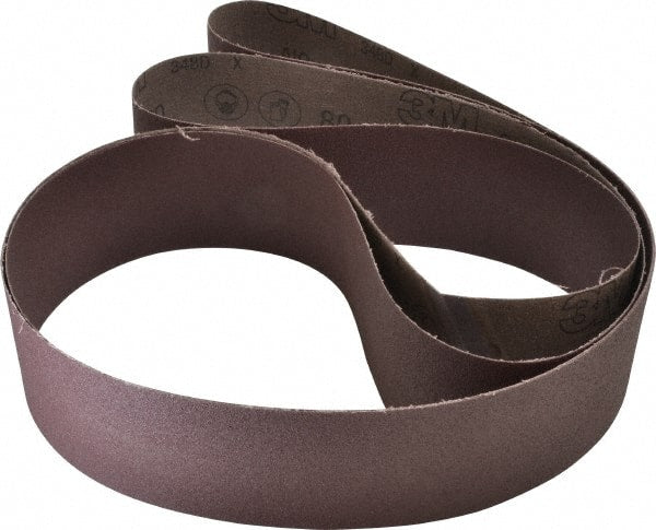 3M - 3" Wide x 120" OAL, 80 Grit, Aluminum Oxide Abrasive Belt - Aluminum Oxide, Medium, Coated, X Weighted Cloth Backing, Series 341D - Exact Tooling