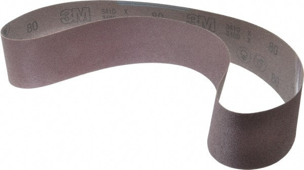 3M - 3" Wide x 48" OAL, 80 Grit, Aluminum Oxide Abrasive Belt - Aluminum Oxide, Medium, Coated, X Weighted Cloth Backing, Series 341D - Exact Tooling