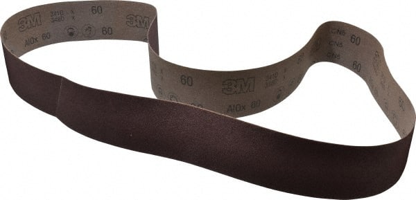 3M - 3" Wide x 72" OAL, 60 Grit, Aluminum Oxide Abrasive Belt - Aluminum Oxide, Medium, Coated, X Weighted Cloth Backing, Series 341D - Exact Tooling