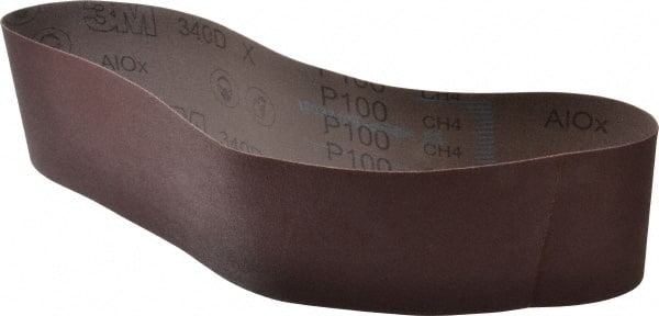 3M - 4" Wide x 36" OAL, 100 Grit, Aluminum Oxide Abrasive Belt - Aluminum Oxide, Fine, Coated, X Weighted Cloth Backing, Series 340D - Exact Tooling